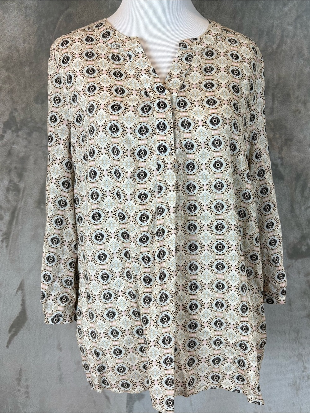 Kenar Lightweight Cream Patterned Button-Front Women's Blouse M Office